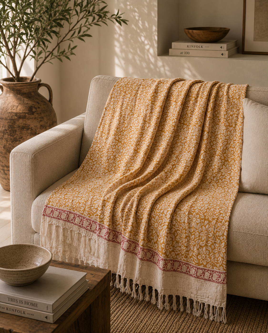 Hand block printed throw